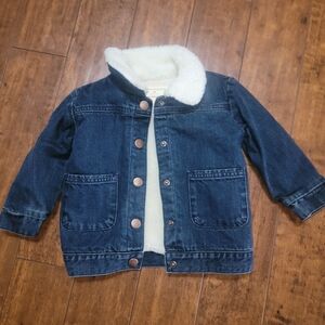 Hanna Andersson Blue Denim Jacket with White Sherpa Collar